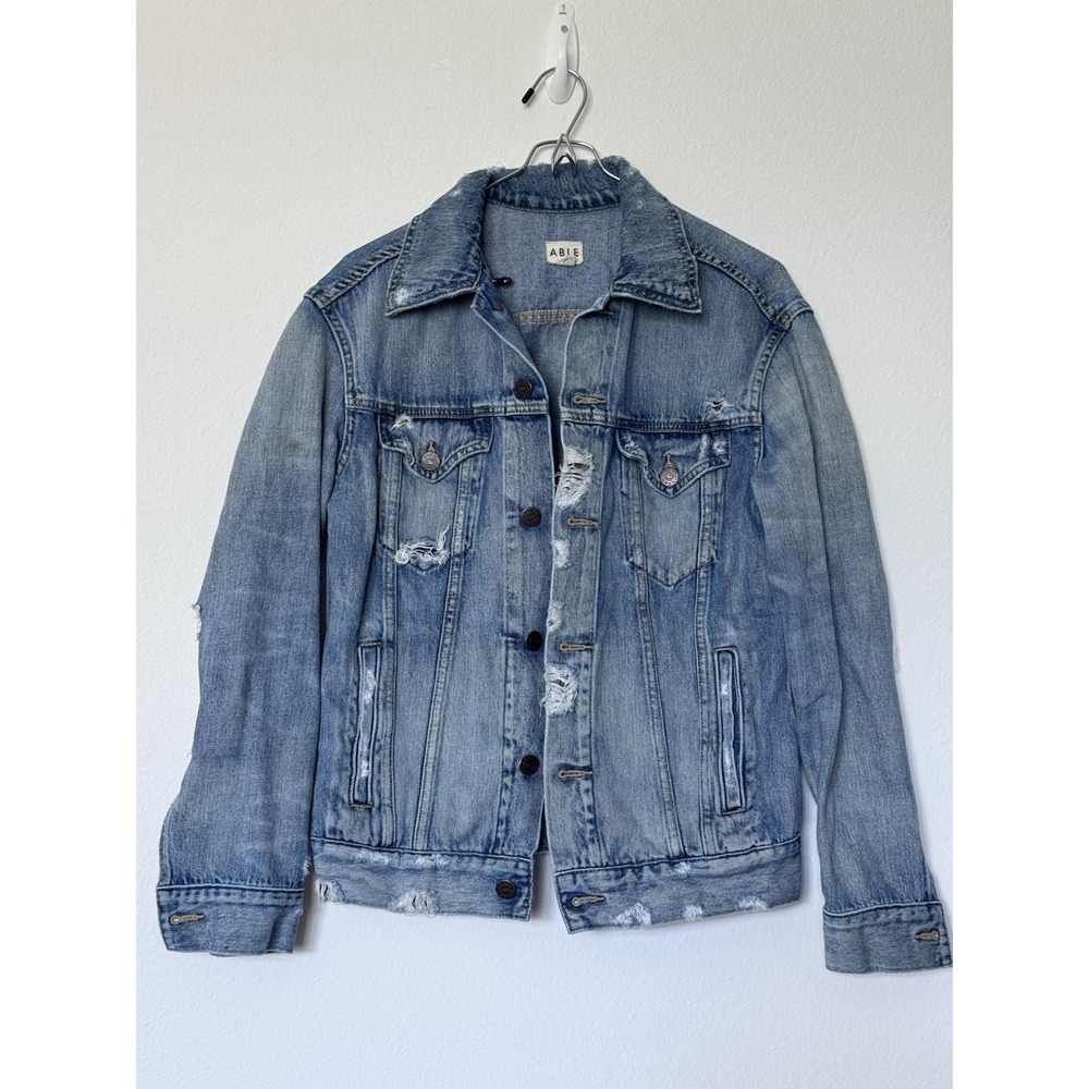 Able Merly Distressed Denim Jacket Women's Size Small Anthropologie Light Wash